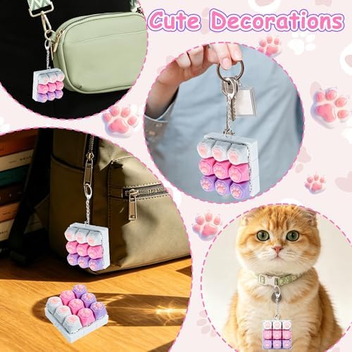 Cat Paw Keyboard Fidget Toy, Keyboard Fidget Keychain 9-in-1 Keyboard Decompression Button Finger Clicker Toys, Cute Soft Click Buttons Fidget Toy ADHD Sensory Fidget Toys Stress Relief Gifts(W-P-P)