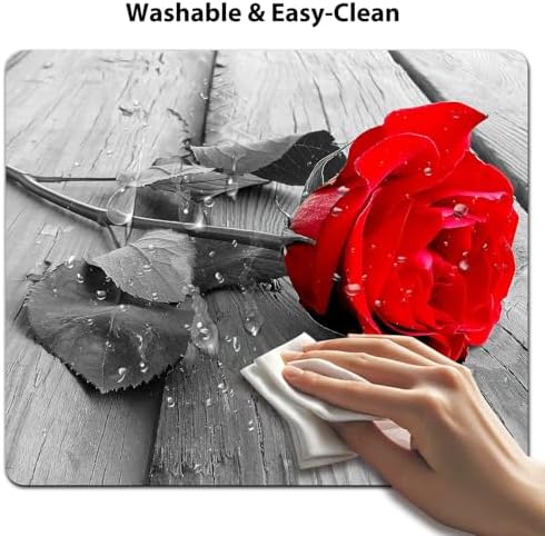 9.5x7.9 Inch Office/Gaming Mouse Pad, Romantic Red Rose on Rustic Grey Wood, Cute Anti-Slip Mat for Desk Decor