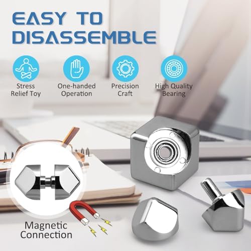 Fidgets Infinity Cube Toy Fidget Spinner Focus 2 in 1 Gyro Metal Cool Stuff Desk Gadget Office Toy Figette Sensory EDC Relaxing Tool Fingears Stocking Stuffers for Teen Boys(Sliver)