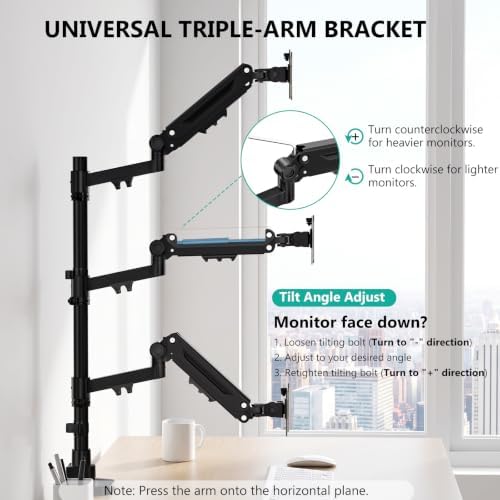 WALI Stacked Triple Monitor Mount for 13-42 inch Curved Screen, Max 26.4lbs