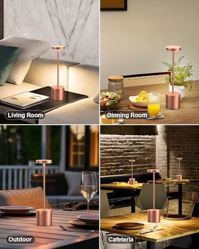 Swinerton Cordless Table Lamps Rechargeable, Portable LED Desk Lamp, 5000mAh Battery Powered Wireless Table Light - 3 Color Dimmable Lighting for Restaurant Dining Patio Outdoor Bedroom(Rose Gold)