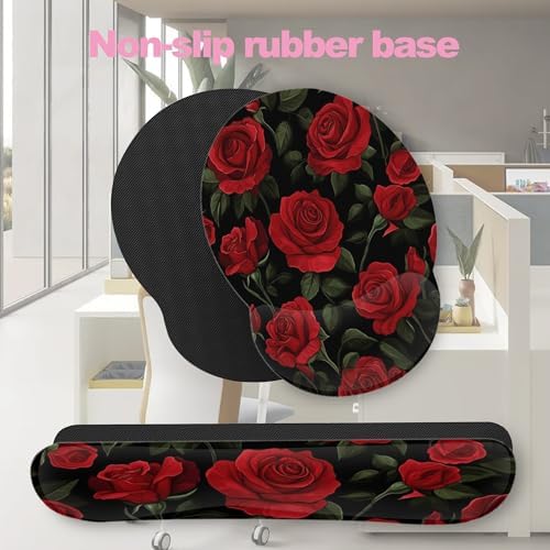 Vintage Red Rose Ergonomic Wrist Support Keyboard Mouse Wrist Rest Set, Computer Office Comfortable Wrist Rest for Mouse Easy Typing