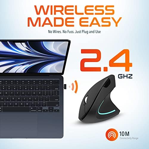 Delton Ergonomic Vertical Wireless Mouse with 2.4GHz USB Dongle