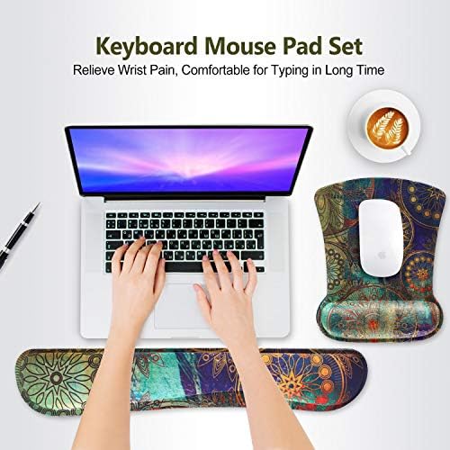ToLuLu Keyboard Pad Wrist Rest Mouse Pad, Gel Ergonomic Mouse Pads Wrist Support for Computer Laptop Home Office, Mousepad Keyboard Wrist Support Memory Foam for Easy Typing Pain Relief, Mandala Arts