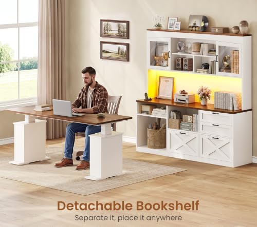 SEDETA 69" L Shaped Standing Desk with 4 Drawers, Detachable Bookshelf