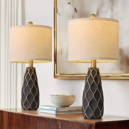 Samll Table Lamps Set of 2 for Living Room, 20.25" Black Bedside Boho Lamps
