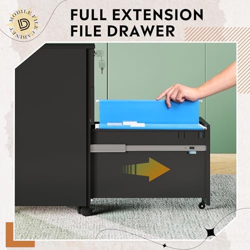 DEVAISE 3 Drawer Mobile File Cabinet, Fully Assembled Metal Filing Cabinet