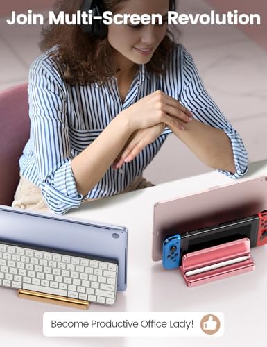 Vaydeer Vertical Laptop Stand for Desk, Dual Slots Plastic Laptop Holder with Space Saving 4-in-1 Design, Adjustable Laptop Stand Supports MacBook, Chromebook, Surface, Dell (Pink Rose)