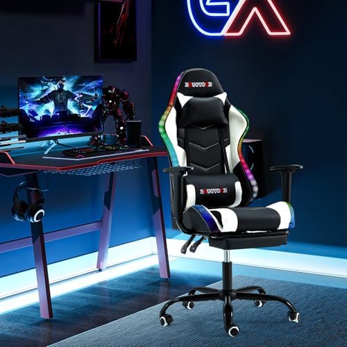 ECOTOUGE Racing Style RGB LED Lights Gaming Chair with Footrest