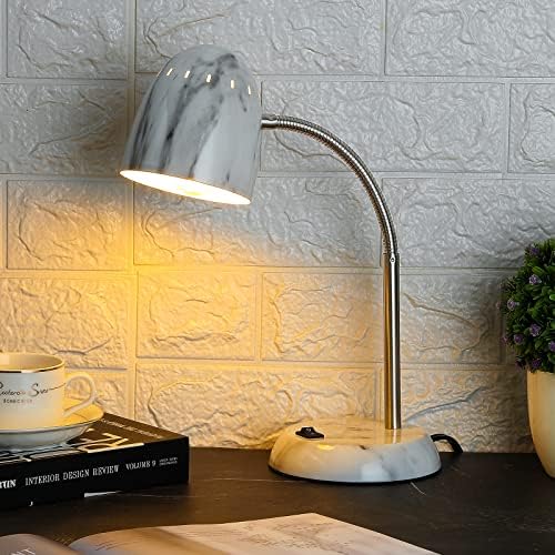 Eye-Caring Marble Table Lamp of Simple Designs Home E26Led Screw Basic Metal Desk Lamp with Flexible Gooseneck Hose Neck Study Lamp for Bedroom Office Living Room Convenient On/Off Switch