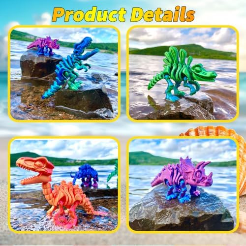 6pcs 3D Printed Dinosaur Skeletons,Snake Flexible，Articulated T-Rex Fidget Toys,Large,3D Printed Animals,Desk Toy，Easter Eggs Basket Stuffers,Toys for Boys Kids Teen Girl 4-6 8-12