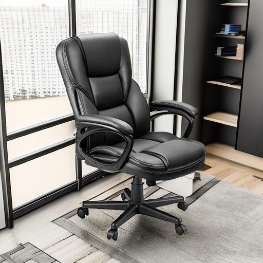 Furmax Office Executive Chair High Back Adjustable Managerial Home Desk Chair, Swivel Computer PU Leather Chair with Lumbar Support (2, Black)