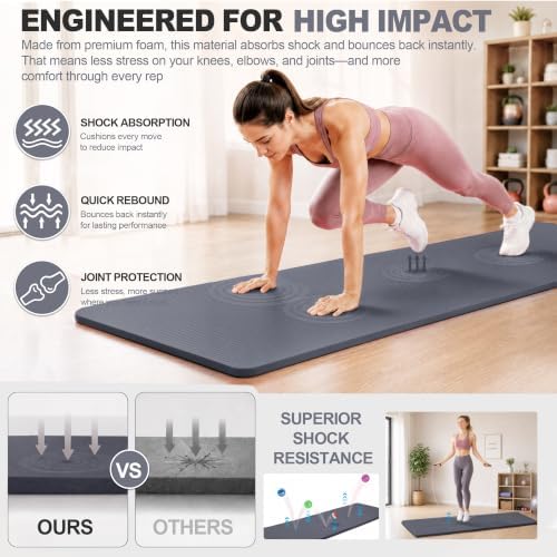 HULKFIT High Density Non Slip Yoga Mat, Extra Thick Exercise Mat with Carrying Strap, for Pilates, Fitness, Home Gym & Floor Workouts - Multiple Thickness & Multiple Color
