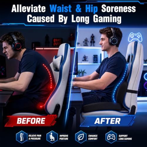 Widened Gaming Chair Cushion Set with Lumbar Support, Tailbone Pain Reduce