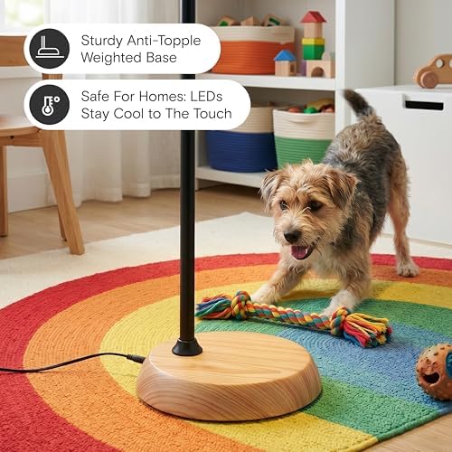 Brightech Litespan Slim LED Floor Lamp - Modern Reading Light Over Chair for Living Rooms & Offices, Tall With Adjustable Gooseneck, Crafts Work Light, Dimmable Standing for Bedroom - Wood
