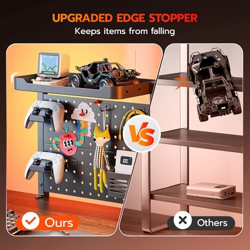 ARES WING Desk Clamp On Pegboard with 16 inches Organizer Shelf, Black