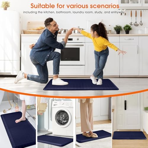 4/5 Inch Extra Thick Kitchen Mats for Floor,Non Slip Anti Fatigue Kitchen Rugs,Waterproof Stain Resistant Sink Mat,Cushioned Standing and Comfort Mats for Office (17"x39" Blue)