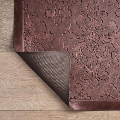 Chef Gear - Anti-Fatigue Wellness Kitchen Mat - Marni Design - Cushioned Comfort Chef Mat - Faux Leather - Cooking & Standing Relief -Skid-Resistant - Set of 2-17.5"x 48"/ 17.5"x 28"- Red