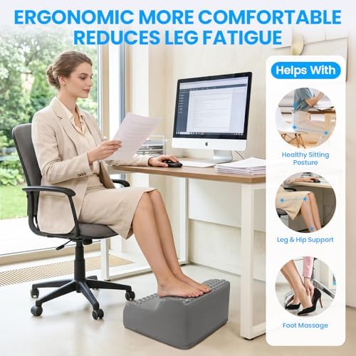 Foot Rest for Under Desk with Massage Dots, 3-Tier Foot Stool, Grey