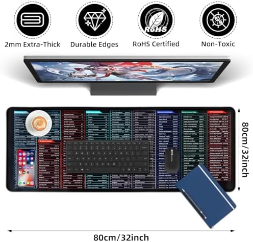 Quick Key Keyboard Mouse Pad, Non-Slip Desk Mat with Office Software Shortcuts Pattern, Upgraded Extended Large Rubber Base Mice Smooth Cloth Mouse Pad Desk Mat