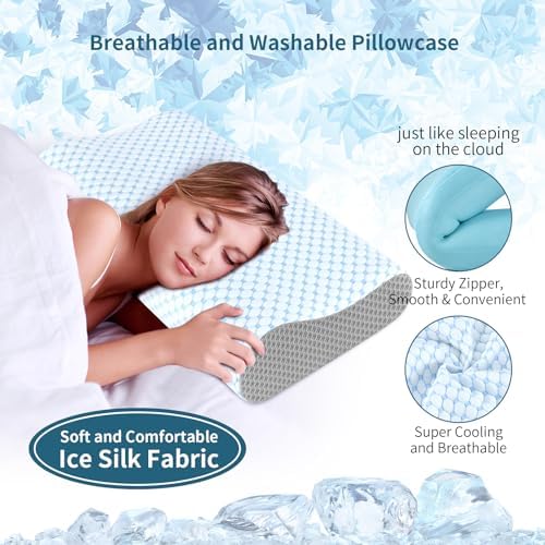Cervical Pillow for Neck Pain Relief, Contour Memory Foam Pillows for Sleeping, Ergonomic Pillow Cooling Pillow Bed Pillow Neck Support for Side Back Stomach Sleepers (Blue & Grey)