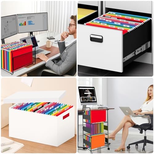 24 Pack Hanging File Folders, Letter Size with 1/5-Cut Adjustable Tabs, 12 Selected Color - File Folder Organizer for Filing Cabinet Office Home, Designed for Bulky Files, Medical Charts