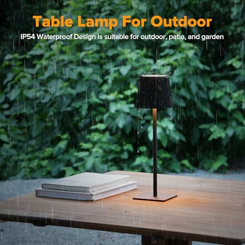 LUTEC 2 Pack Cordless Table Lamp,6000mAh Rechargeable Battery Operated Desk Lamp,Two Adjustable Heights,Waterproof, Touch Control & 3 Color Stepless Dimming for Restaurant/Bedroom/Bars/Outdoor (Black)