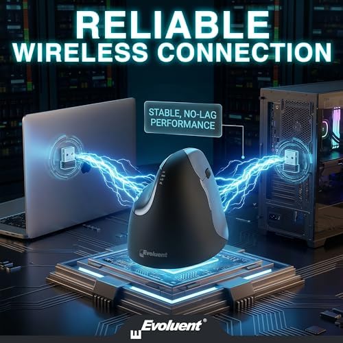 Evoluent – Inventor of the Vertical Mouse – VM4RW Ergonomic Vertical Mouse Right Hand Regular Size Wireless USB, Sculpted for Comfort, Reduces Wrist Strain, 4 Speeds, 6 Customizable Buttons in Windows