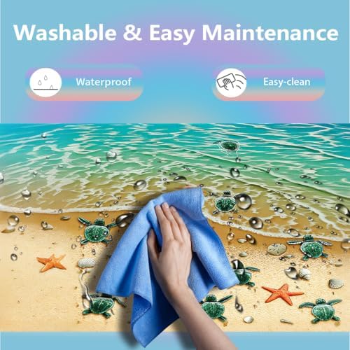 Sea Turtles on The Beach Painting Large Mouse Pad, Blue Ocean Desk Mat