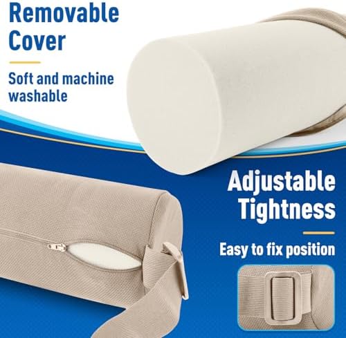 CushZone Memory Foam Lumbar Roll Support Pillow, Large Khaki