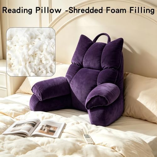 Reading Pillow for Bed with Arms, Back Support, Memory Foam（Grape, Large）