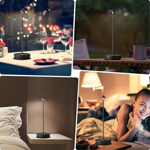 Set of 2 LED Cordless Table Lamp, Rechargeable Battery Operated Dimmable Restaurant Table Lamp, 6000mAh, Outdoor Patio Black