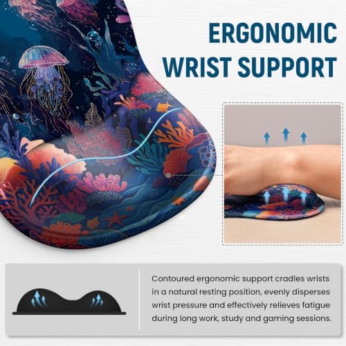 Ergonomic Mouse Pad with Wrist Rest, Gel Wrist Support, Jellyfish