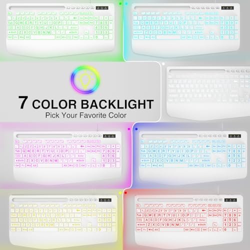 SABLUTE Wired Large Print Backlit Computer Keyboard with Wrist Rest (White)