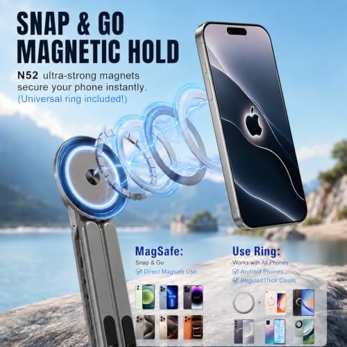 3-in-1 Magnetic Laptop Stand for Desk, Foldable Adjustable Laptop Riser with MagSafe Phone Holder, Ergonomic Aluminum Laptop Stand Tablet & Smartphone, Portable Travel Stand (Silver-Gray)