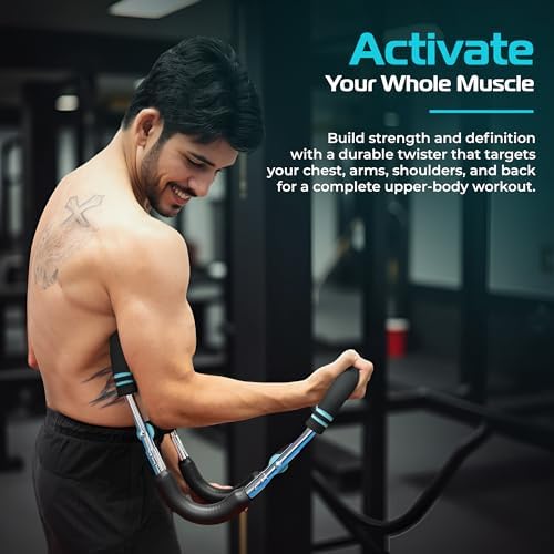 4-in-1 Arm & Chest Trainer, Adjustable Spring Resistance Bar with Push-Up Handles, Hand Grippers & S-Stand, Compact Home Gym Equipment for Men & Women, Bicep Tricep Shoulder Forearm Workout