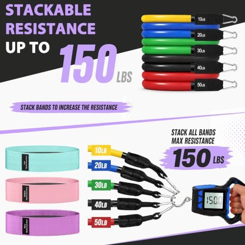 WHATAFIT Resistance Bands with Handles, 150 lb Exercise Bands Set