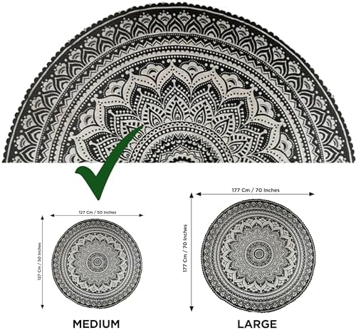 raajsee Grey Black Round Beach Tapestry Hippie/Boho Beach Blanket Mandala/Indian Cotton Throw - Round Tablecloth/Home Decor/Indie Rug Yoga Mat Meditation Picnic Rugs 127 CM / 50 INCHE Circle
