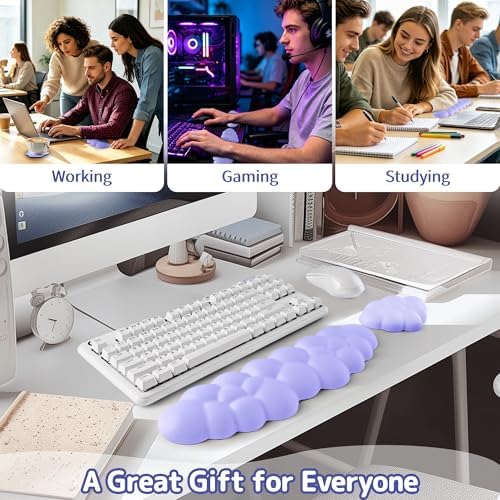 Sushret Cloud Wrist Rest Keyboard, Cloud Keyboard Wrist Pad Set with PU Leather Memory Foam, Cute Arm Rest for Palm Support, PC/Gaming Desk Accessories/Office Setup/Computer Hand Cushion - Purple