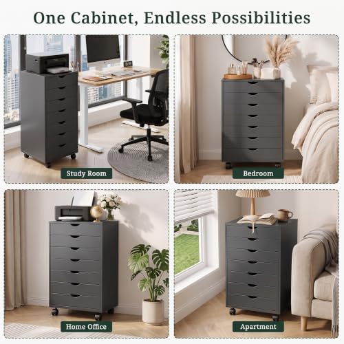 7 Drawer Mobile File Cabinet, Vertical Rolling Filing Cabinet
