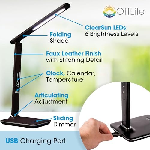 OttLite Renew LED Desk Lamp with USB Charging Port, Black