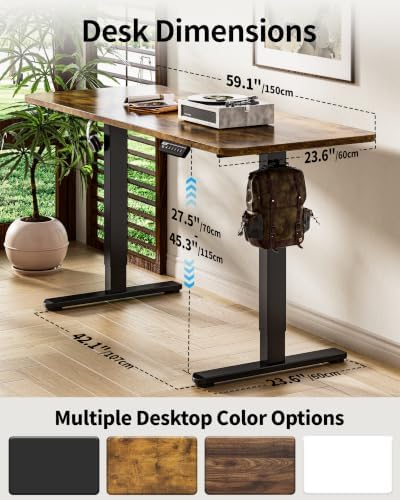 BIZUM Electric Standing Desk 60 x 24 Inch Computer Desk-Gaming Desk Rustic Brown Home Office Desks Height Adjustable Memory Stand Up Computer Workstation