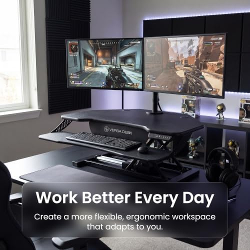 VERSADESK PowerPro Elite Smart Corner Standing Desk Converter - Adjustable Sit Stand Desk Riser with Keyboard Tray & USB C Ports - App Controlled Height Adjustment for Home or Office | Black (36" x