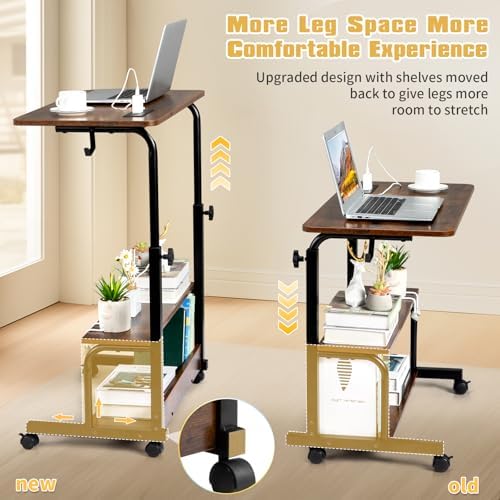 Karl home 31.5" Portable Rolling Computer Desk on Wheels, Rustic Brown