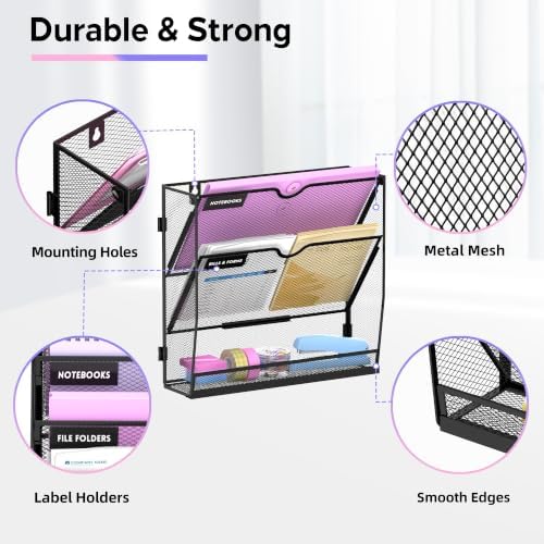 SUPEASY 3-Tier Wall File Organizer with Base, Wall Mounted File Holder