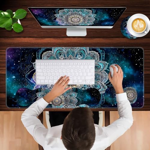 Keyboard Wrist Rest and Mouse Pad with Wrist Support Set Ergonomic Coaster,Memory Foam,Easy Typing Pain Relief,Large XL Desk Mat 31.5"x 11.8",Mandala in Galaxy