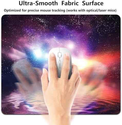 9.5x7.9 Inch Office/Gaming Mouse Pad, Vibrant Cosmic Nebula Dreamy Rainbow Galaxy Reflection on Water, Cute Anti-Slip Mat for Desk Decor