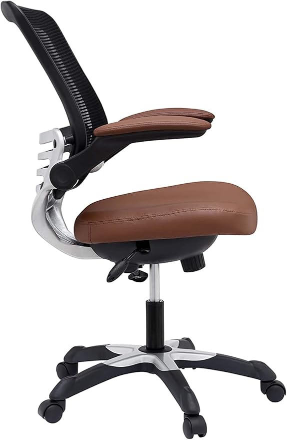 Modway Edge Mesh Back and White Vinyl Seat Office Chair With Flip-Up Arms - Computer Desks in Tan