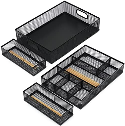 Neudeco Desk Drawer Organizer, 4 Pack Metal Mesh, Black