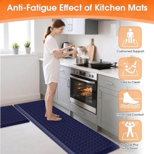 TranquilRelax 4/5 Inch Cushioned Anti Fatigue Kitchen Mats for Floor, Blue